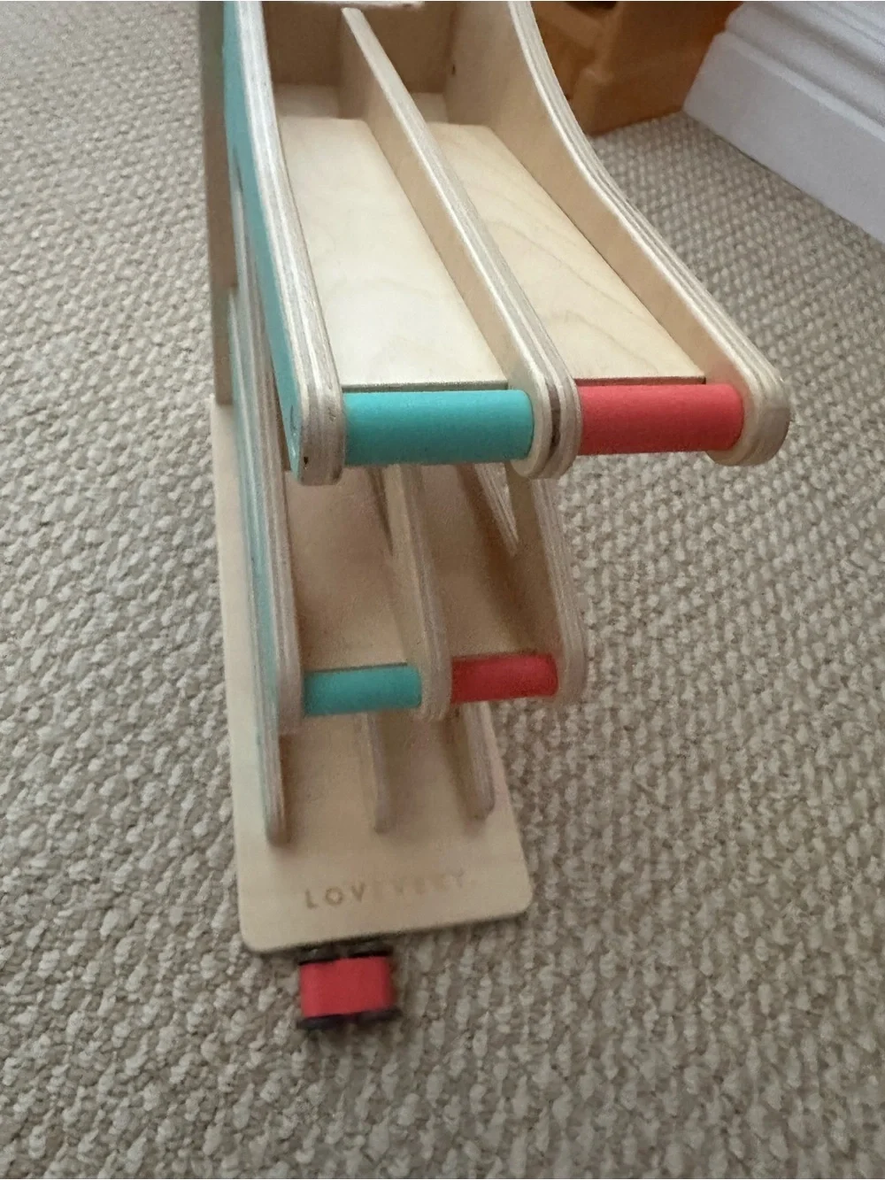 Stacking Wooden Car Ramp Toy - Teal and Red
